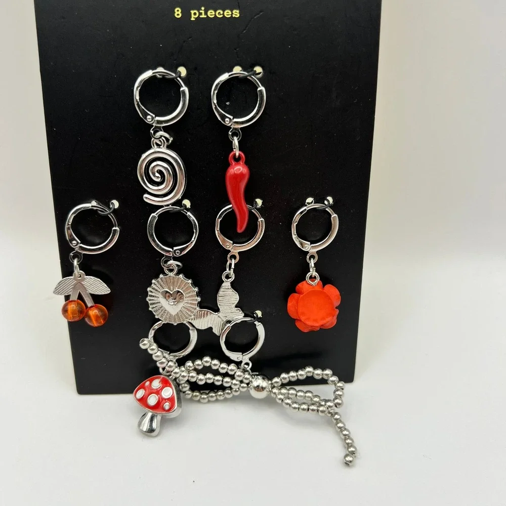 Art Class Shoe Charms 8 Piece Set Mushroom Chili Cherry Lion Silver Red New